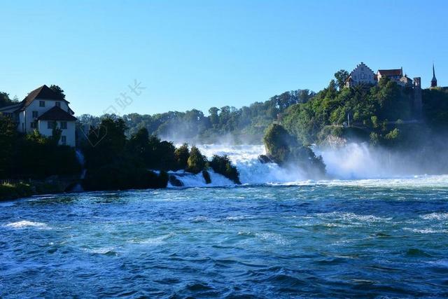 莱茵瀑布自然观光风景背景图片