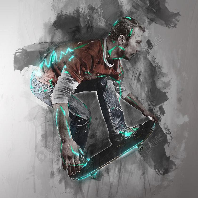 玩滑板的青年背景图片