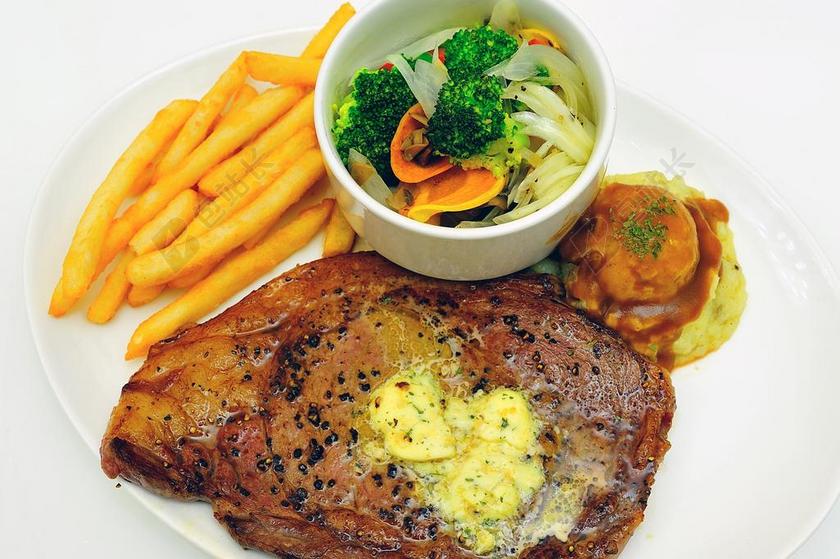 食物 西餐 用餐 波姆炸薯条 肉 烤 牛排 食品