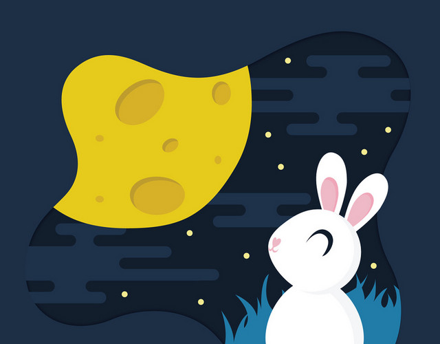 中秋节可爱明月和兔子节日免抠图