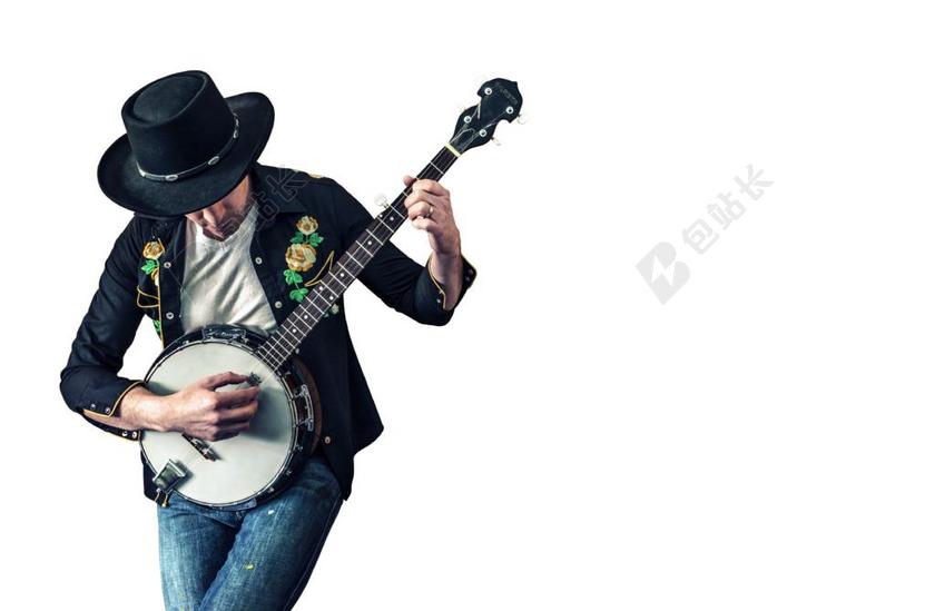 孤立 音乐家 仪器 男子 班卓琴 艺术家 成人 娱乐 音乐