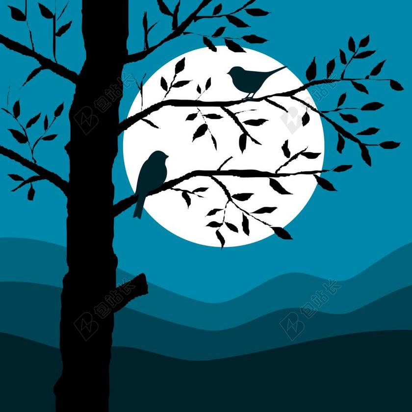 鸟类 鸟 动物 剪影 树 拉莫斯 景观 天空 月亮 夜