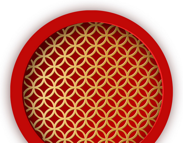 红色中国风圆形窗户边框新年素材