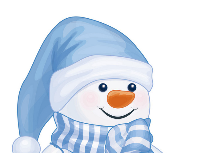 冬天手绘可爱蓝色雪人圣诞节新年矢量素材