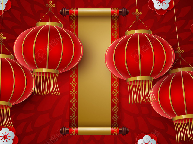 红色中国传统灯笼新年背景矢量素材