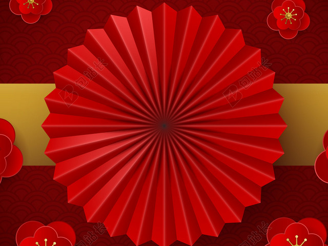 红色喜庆折纸伞新年背景矢量素材