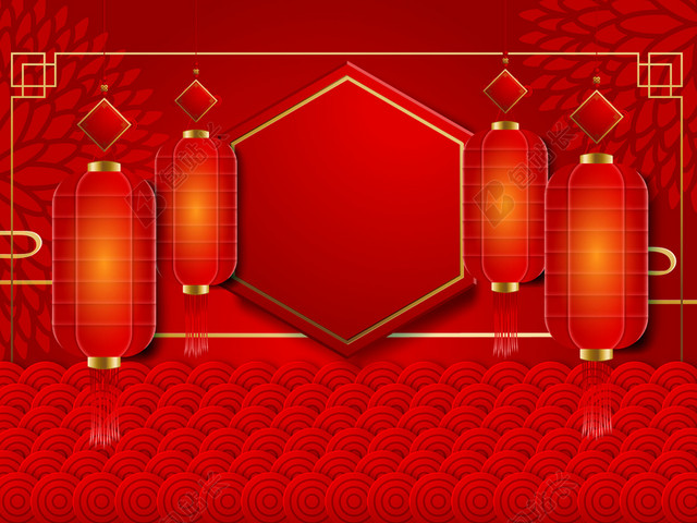 红色喜庆中国传统新年背景矢量素材