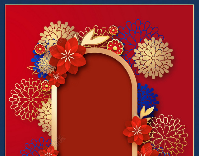 红色花瓣剪纸新年背景舞台背景展板