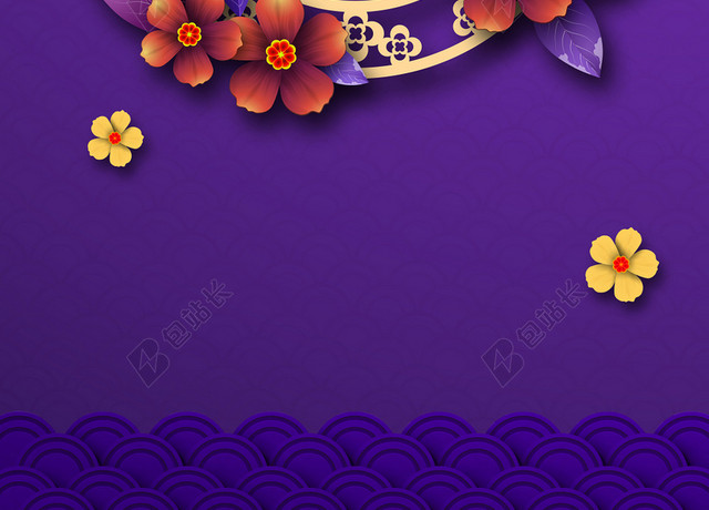 紫色剪纸鼠年新年春节背景素材
