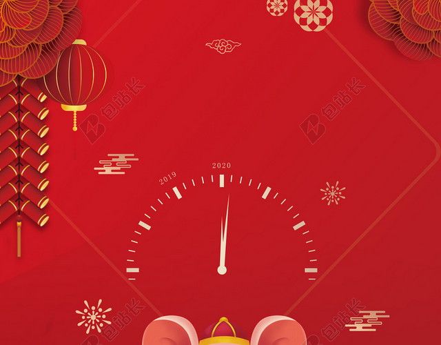 红色卡通鼠年新年春节背景素材