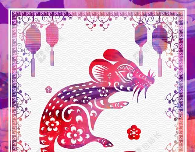 剪纸窗花鼠年新年春节背景素材