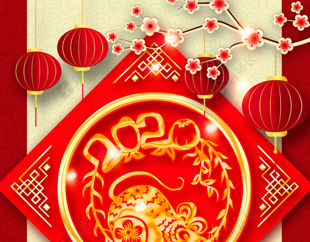 红色喜庆鼠年新年新春春节中国风海报背景
