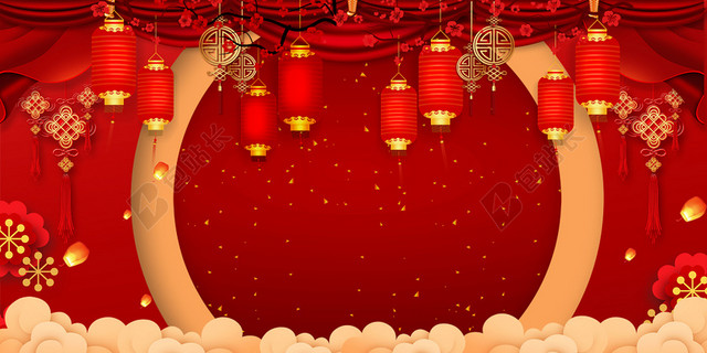 红色中国风新年春节节日展板背景