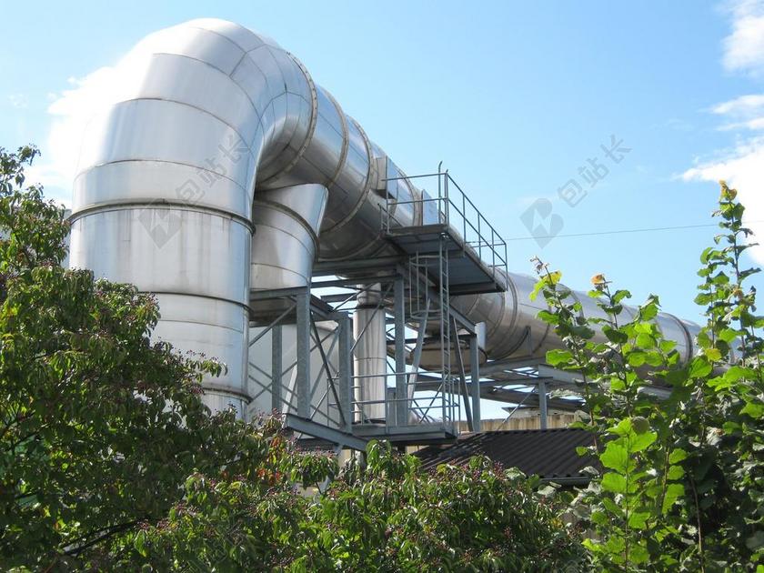 银色工业现代管道绿植绿树排气图片背景