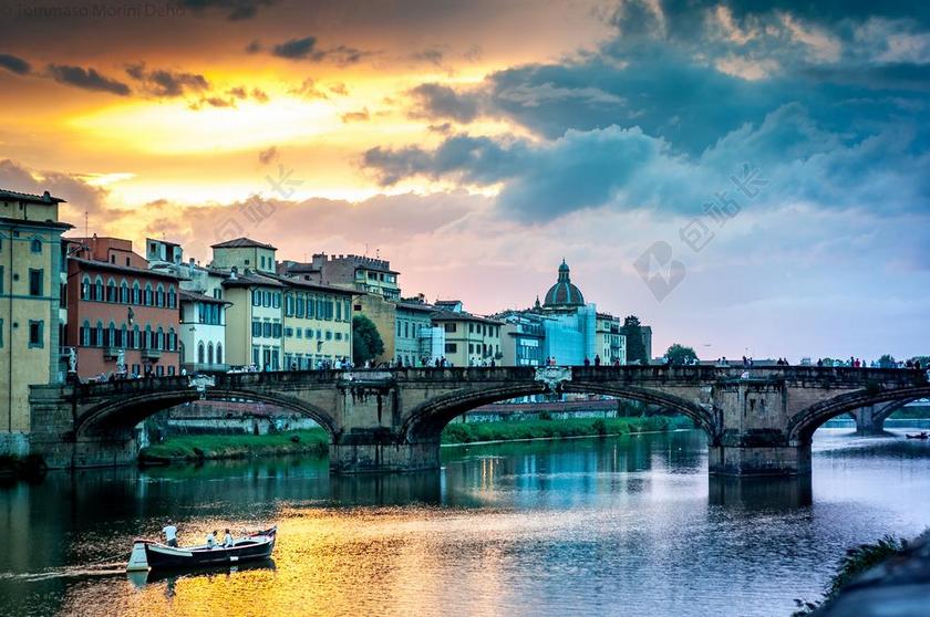 佛罗伦萨 日落 庞特维奇奥 河 意大利 托斯卡纳 亚诺河
