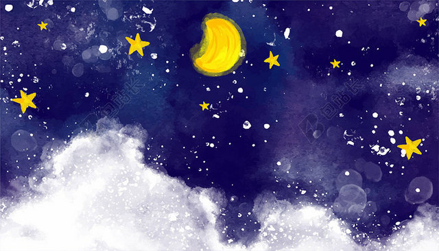 星空背景宇宙太空星空背景梦幻星空太空宇宙星系绚丽繁星月亮插画卡通背景
