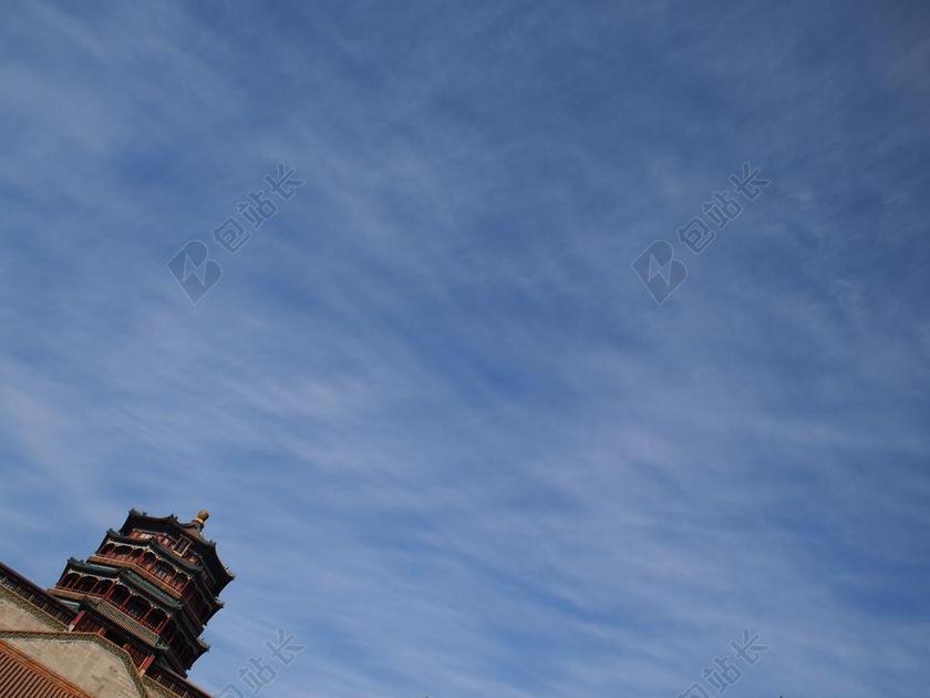 中国 北京 颐和园 蓝色 天空 云 户外 景区 宁静 天气