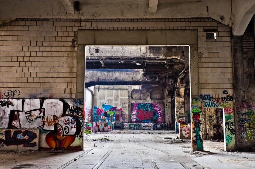 时尚废弃的城市涂鸦背景图片