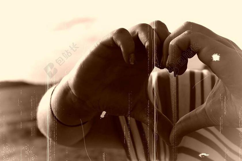 灰白手势温馨心型手势背景图片