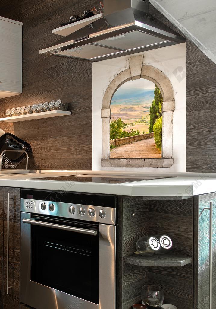 飞溅后卫 钢化玻璃 窗口视图 室内 设计 厨房 建筑师