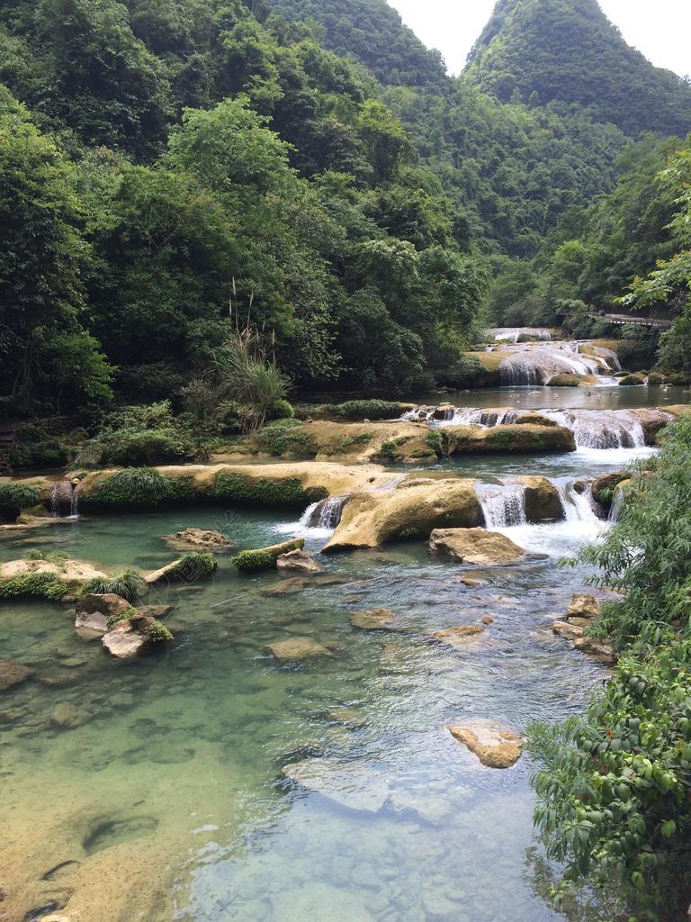 山水 小七孔 小瀑布 中国山水 风景秀丽 水流 河 溪流
