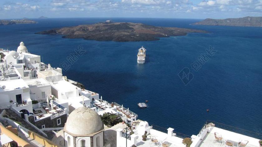 希腊 圣托里尼岛 岛 海景 水 海 海洋 船舶 白 架构