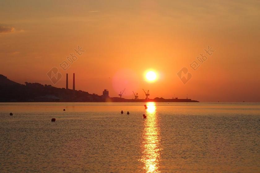端口 太阳 海 发光 晨光 日出 大气