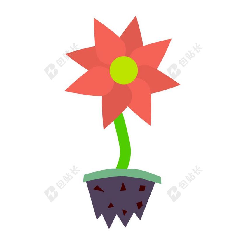 彩色植物卡通种在地上的小红花鲜花植物绘画背景图片