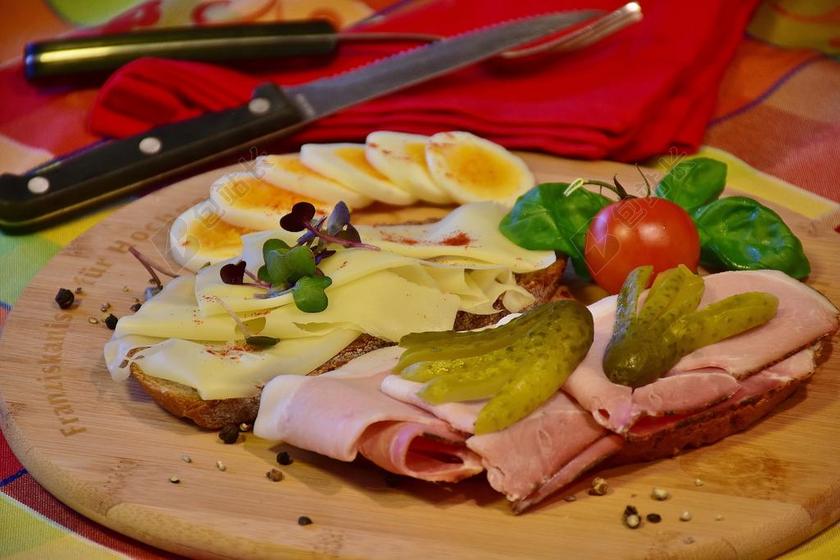 彩色食物丰盛水果肉食等美食营养健康背景图片