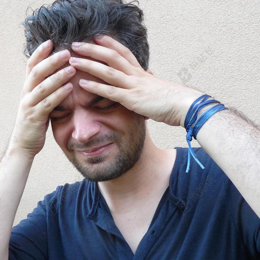 头痛 图片 男子 应力 强调的人 人 肖像 不快乐