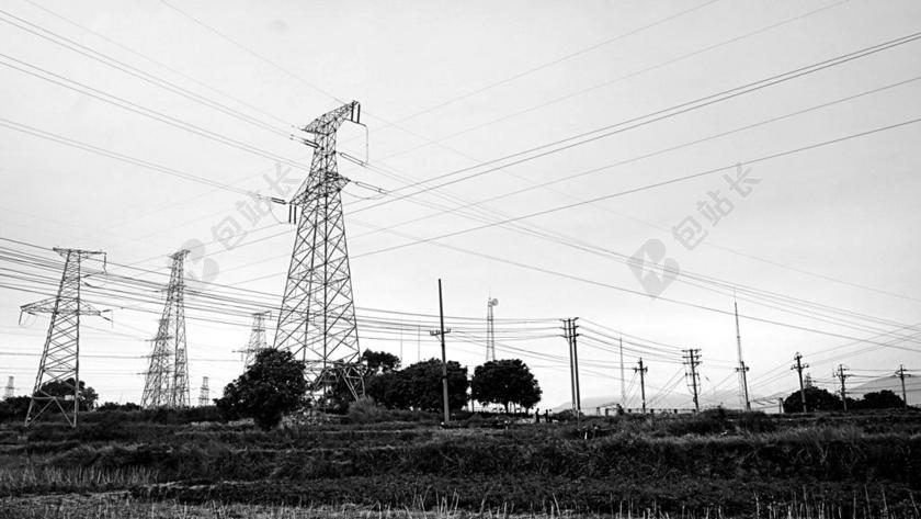 复古乡村高压线塔背景图片