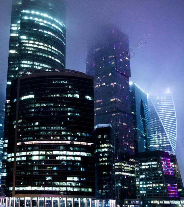 黑白建筑繁华灯光闪烁的高楼大厦城市夜景背景图片