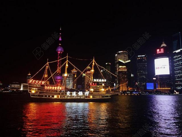 上海 中国 东方明珠 夜景 夜晚 黄浦江 现代 建筑 船