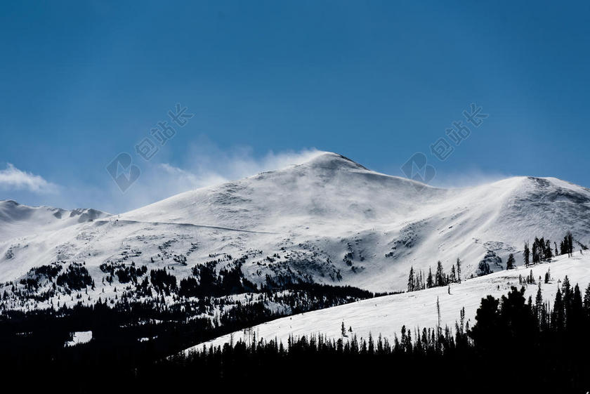洁白的山峰和森林背景图片