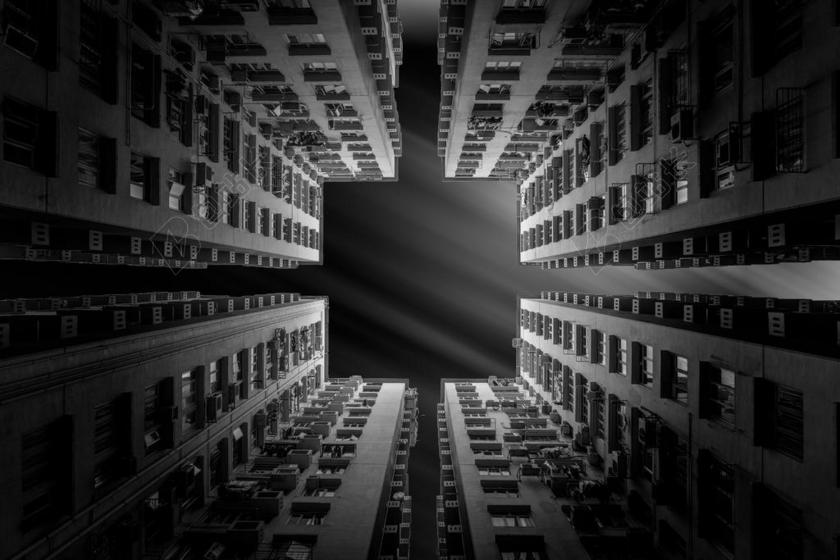 灰黑建筑几何住宅小区阳台展示建筑设计背景图片