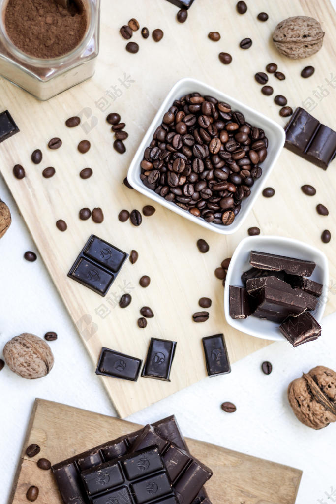 餐饮时尚现磨咖啡和巧克力马卡龙背景图片