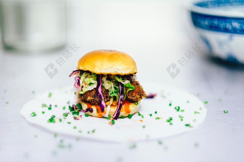 食物美味的蔬菜烤肉汉堡背景图片