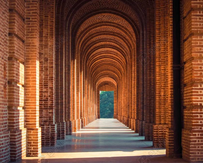 黄色建筑整洁圆顶形走廊建筑设计景点背景图片