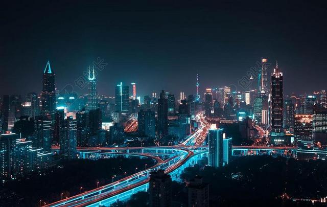 彩色夜景繁华霓虹闪烁的都市城市夜景景观背景图片