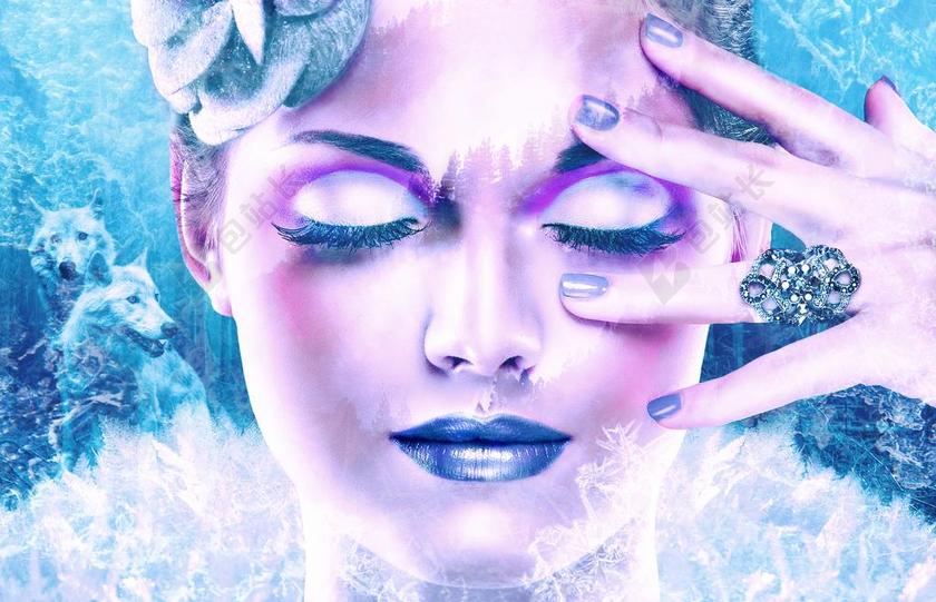 女人脸上彩色的化妆背景图片