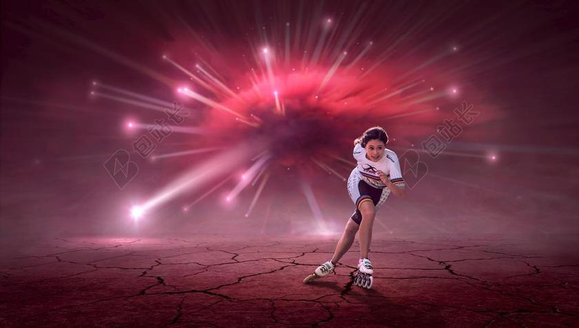 幻想 爆炸 作曲 女子 女运动员 溜冰鞋 光明 神秘 拼贴画