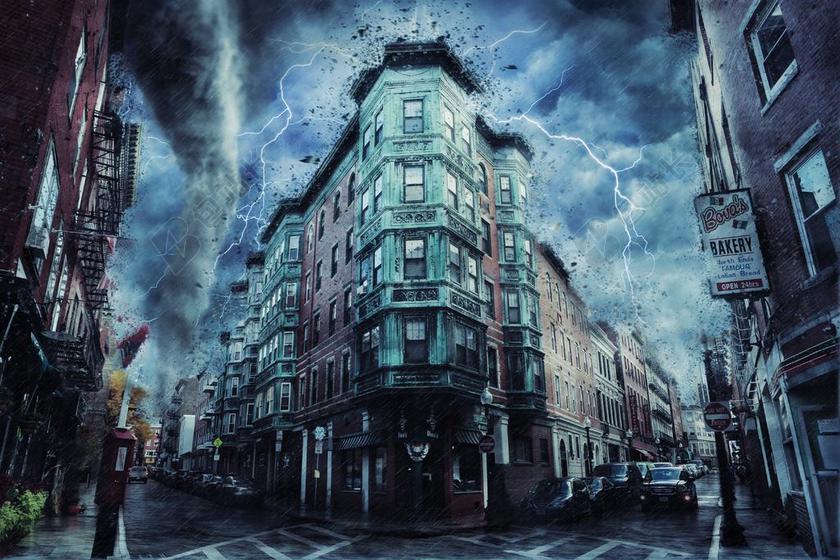 夜晚的闪电和公寓背景图片