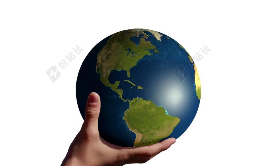 手中蓝色的地球背景图片