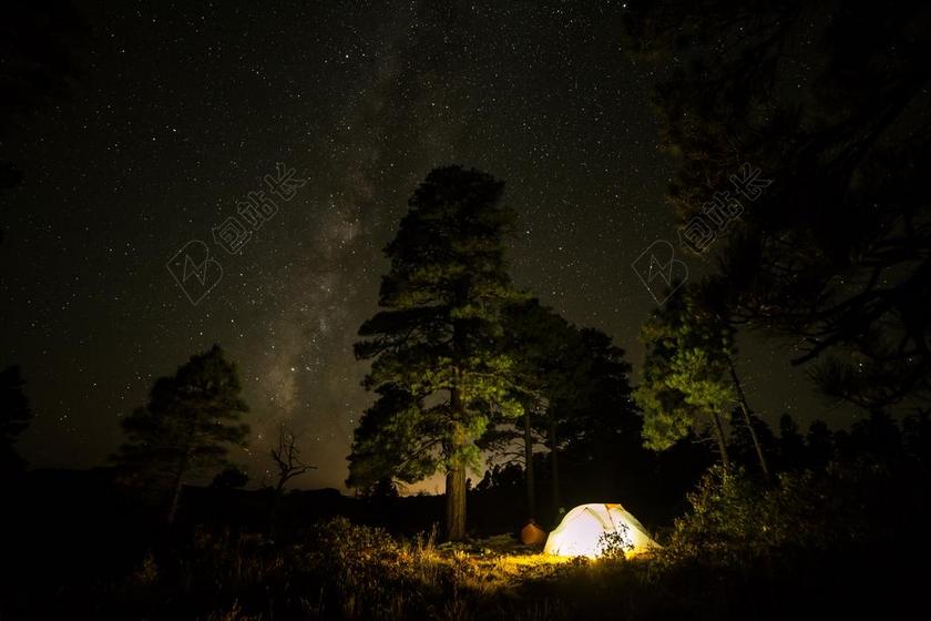 夜晚草地上帐篷背景图片