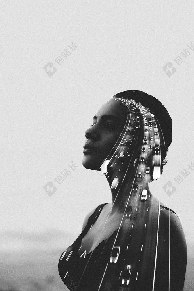 女人 二次曝光 女性 女孩 感觉 抽象 人 脸 数字