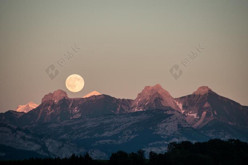 月亮 山 天空 自然 光 树