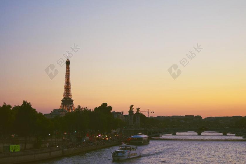 日落 紫色的 巴黎 法国 欧洲 旅游 平静 和平 旅行