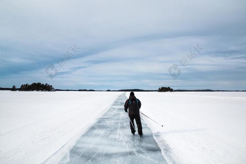 滑冰 冬天 冰 雪 湖 芬兰 塞马 旅游滑冰 登山者 演习