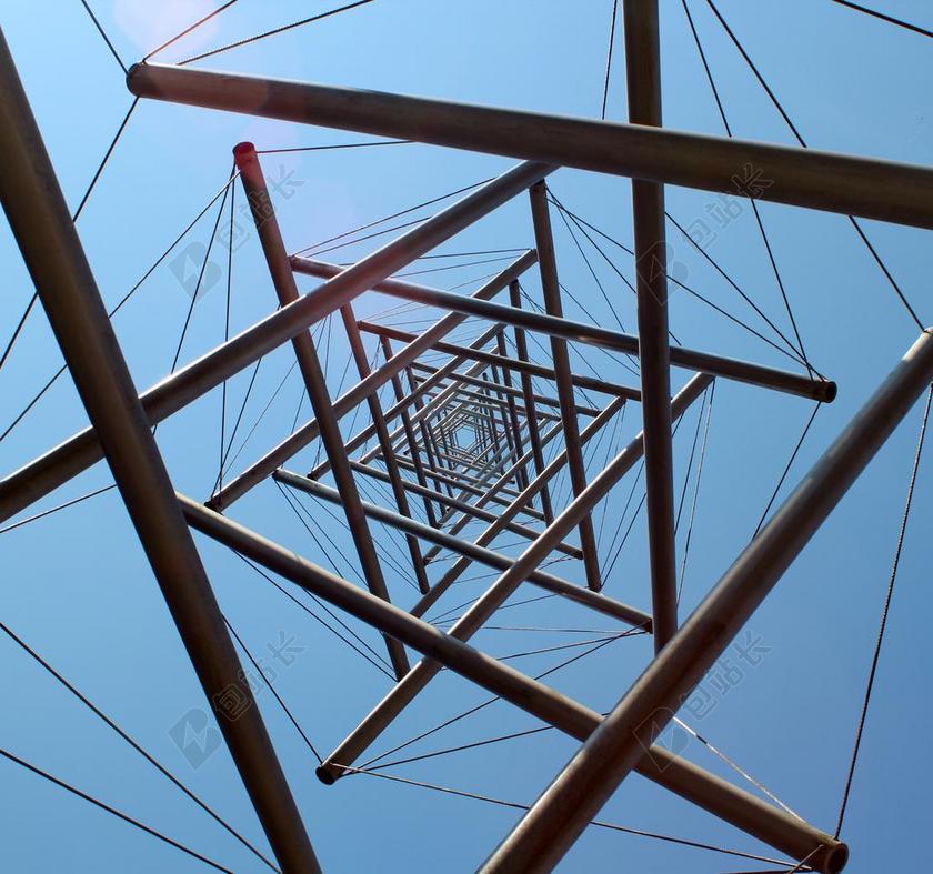 艺术 雕塑 几何 博物馆 大 高 天空蓝 背光 太阳 酒吧