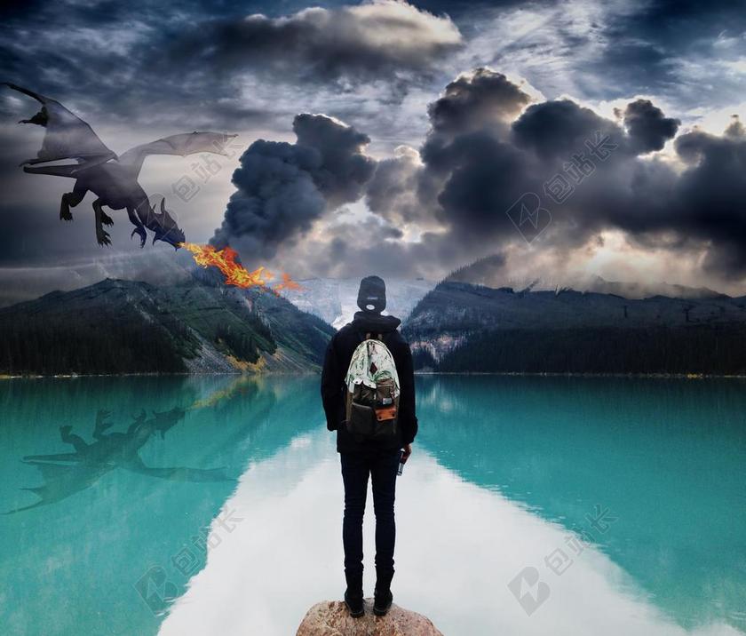 龙 幻想 男孩 怪物 动物 火 神奇 神话 传奇 想象力